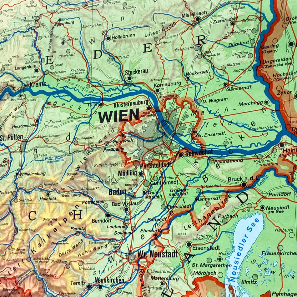 Vintage School Map – Austria Eastern Alps – Geography Educational Chart Freytag-Berndt Roll Map Used