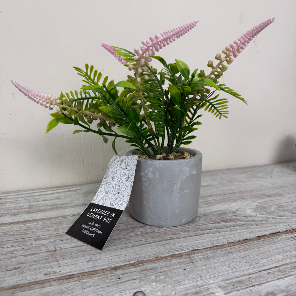 Künstliche Pflanze Lavendel im Zementtopf Deko Blume Rosa
