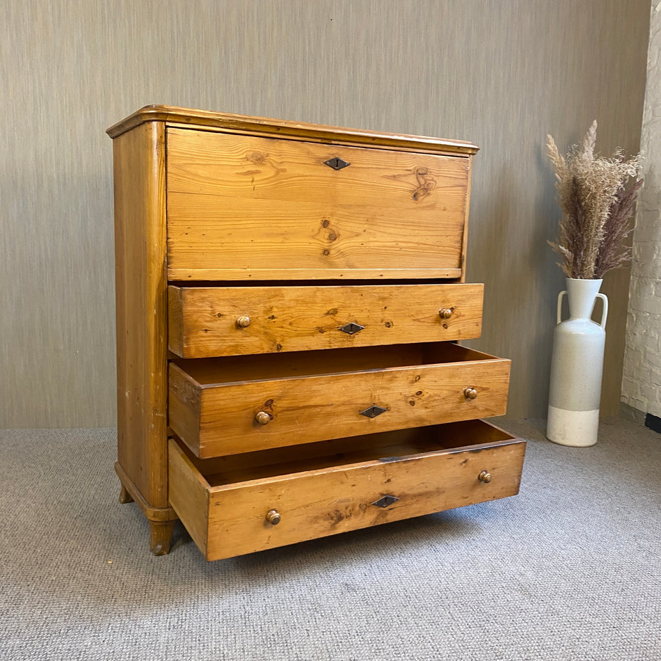Vintage Sekretär antik Weichholz massiv Schubladen Schrank 113cm