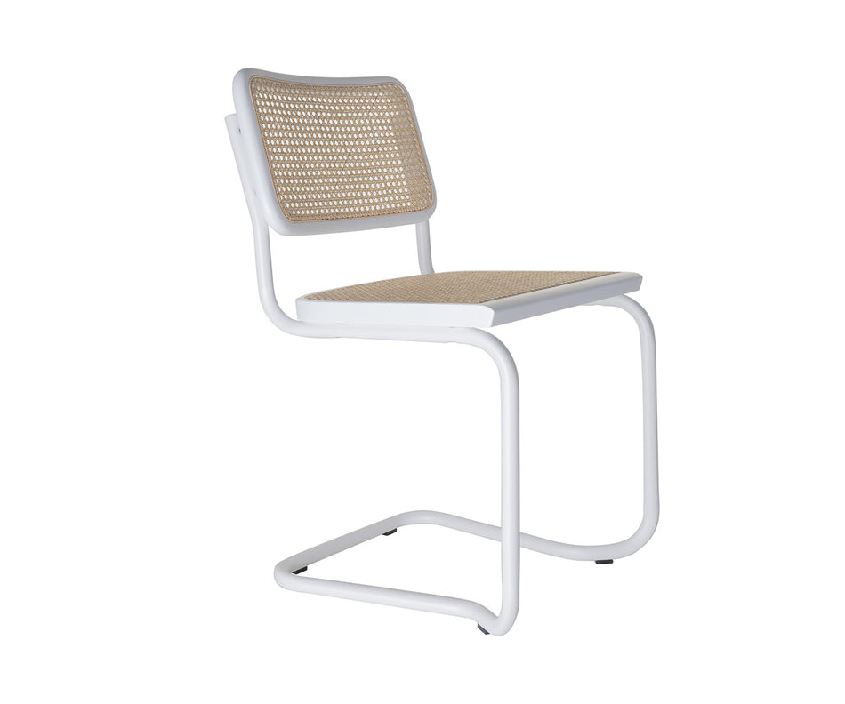 Holm Freischwinger Weiß lackiert Naturgeflecht Designer Stuhl