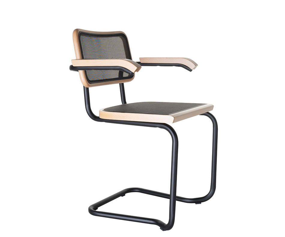 BERGEN Armlehnenstuhl Freischwinger Schwarz / Buche Natur