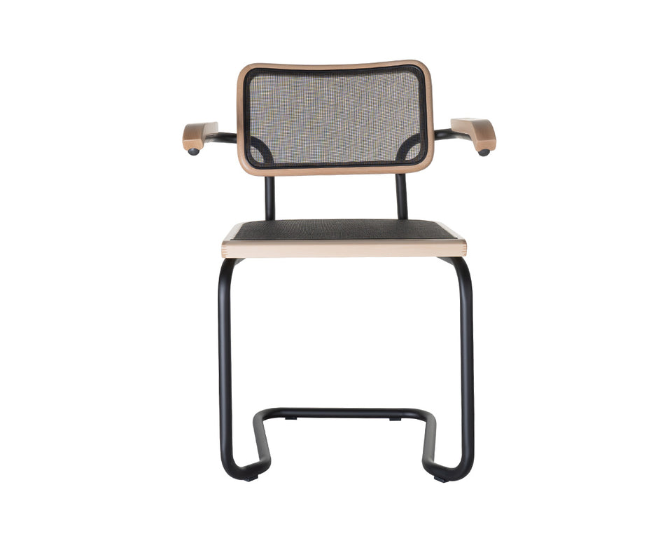 BERGEN Armlehnenstuhl Freischwinger Schwarz / Buche Natur