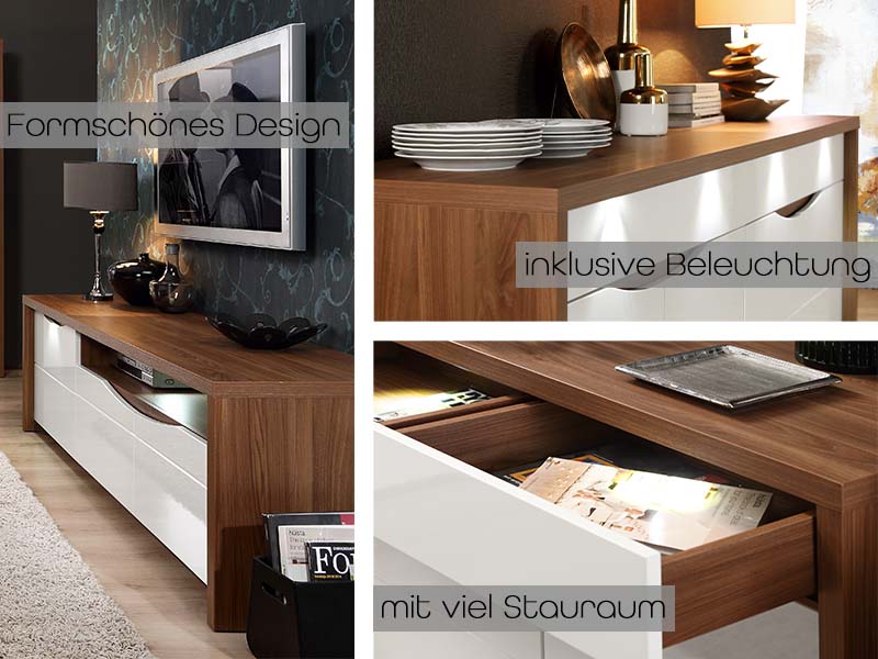 SAINT TROPEZ Couchtisch Sangallo Eiche / Weiß Hochglanz