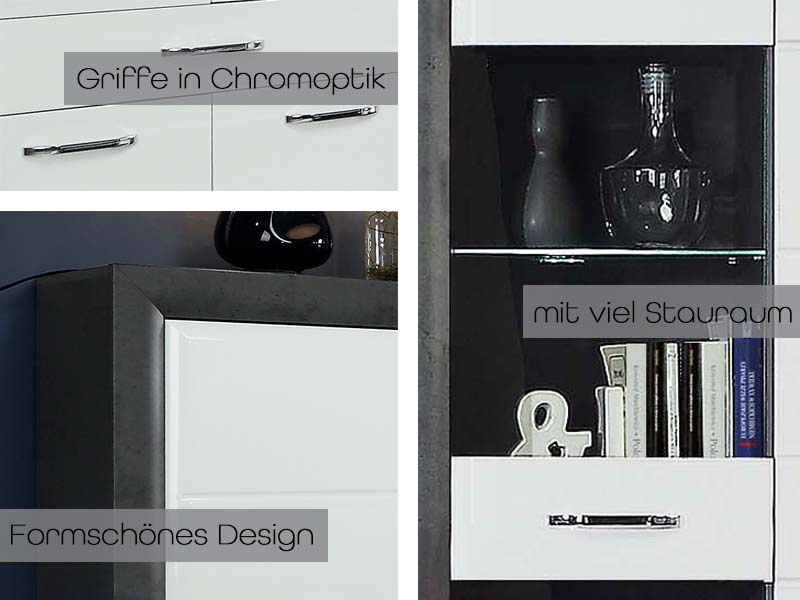 SANREMO Vitrine inkl. Beleuchtung Weiß Schrank