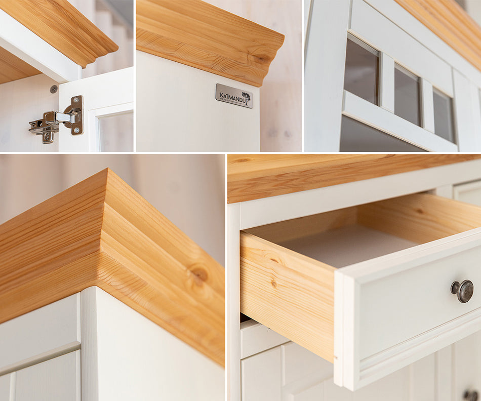 Belluno Elegante Massivholz Standvitrine Weiß Schrank Vitrine