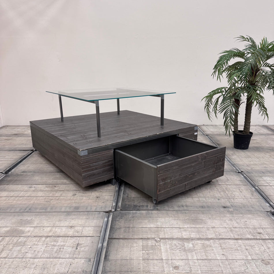 Ladentisch dunkelgrau Holz mit Schublade Warentisch mit Glas-Display – Gebraucht