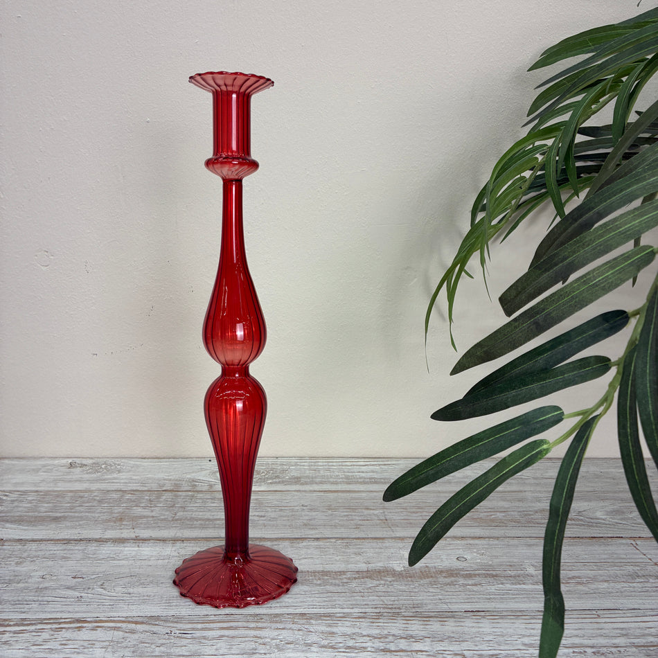 Kerzenständer Rot Glas Ständer Deko Curvy Kerzenhalter 35cm