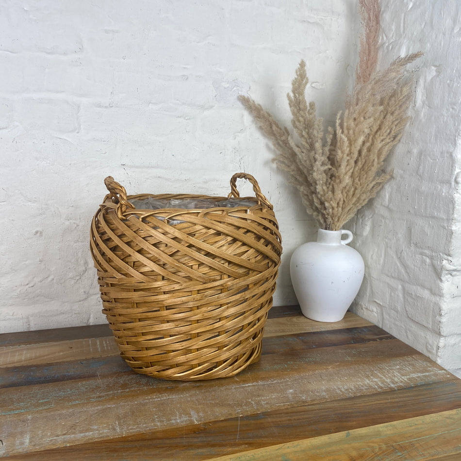 Korb braun Holz natürlich 35cm Deko Blumentopf beschichtet