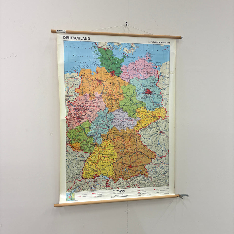 Vintage Schulkarte – Deutschland (Wenschow Reliefkarte) – Geografie Lehrtafel Rollbild