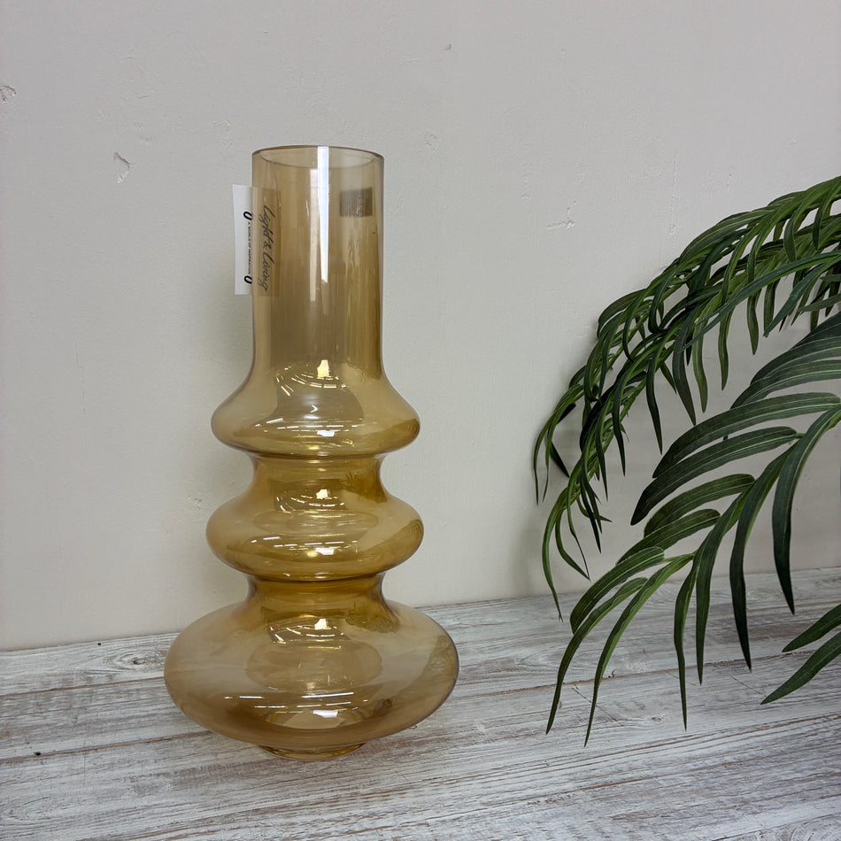 Vase Glas Öl beige Vintage Deko Vase Retro 40,5cm