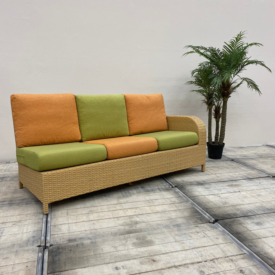 Rattan Sofa 3 Sitzer R Hell Orange Grün Outdoor Gebraucht