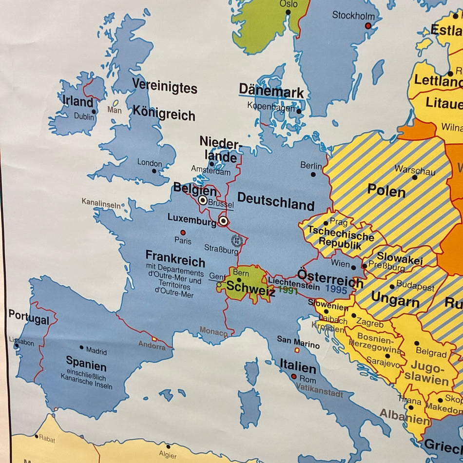 Vintage School Poster – The Unification of Europe – History Geography Educational Chart Westermann Roll Chart Used
