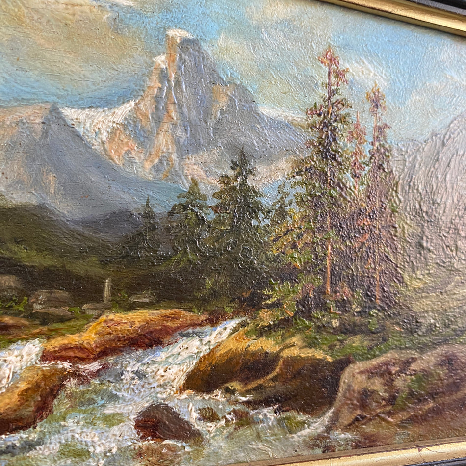 Ölgemälde antik Gebirgsbach Malerei Kunst Landschaft (19./20. Jh.) 33x22cm