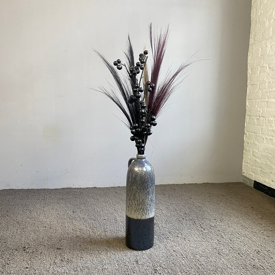 Vase grau schwarz Keramik glasiert Deko 50cm