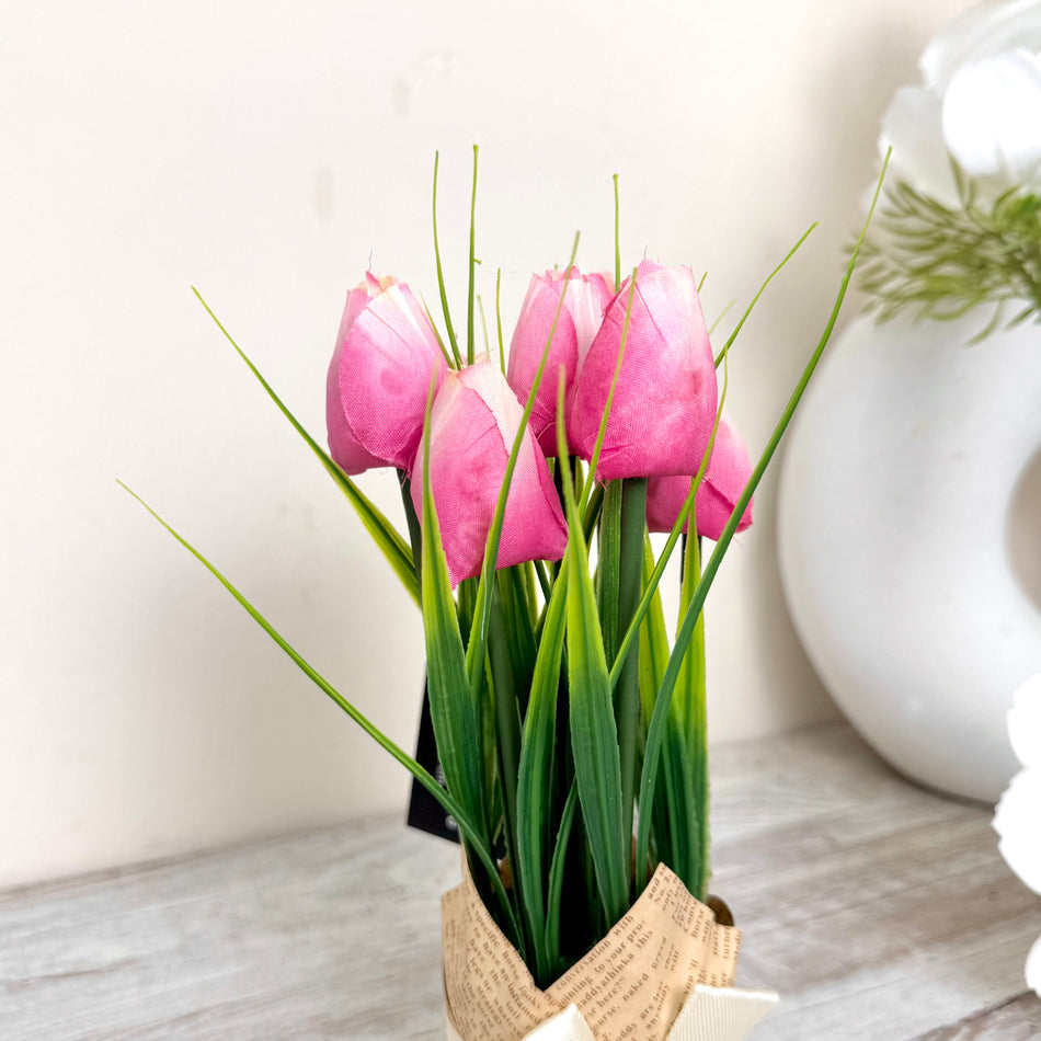 Kunstblumen Tulpen in Geschenkverpackung Deko Pink Frühling