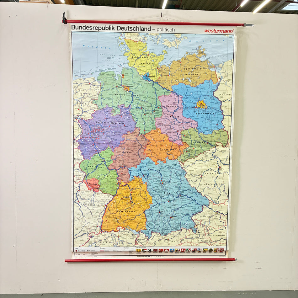Vintage School Map – Federal Republic of Germany Political – Political Geography Teaching Chart Westermann Roll Map Used