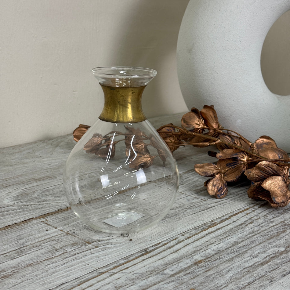 Glasvase Karaffe Messingmanschette Deko Vase Klarglas Messing Deko Gebraucht