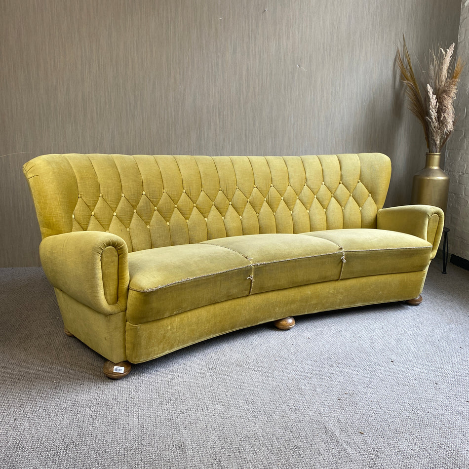 Vintage Sofa gebraucht gelbgrün gesteppt 3 Sitzer Couch