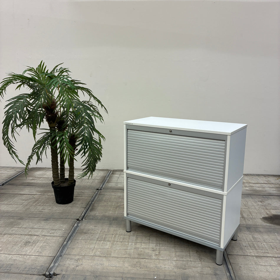 IKEA Effektiv Aktenschrank 2 Fächer Rollladenschrank Weiß Silber Schrank Gebraucht