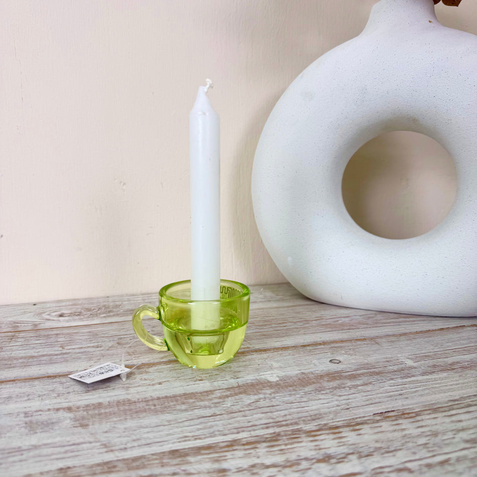 Kerzenhalter Grün 8cm Tassenform Glas Kerzenständer Deko