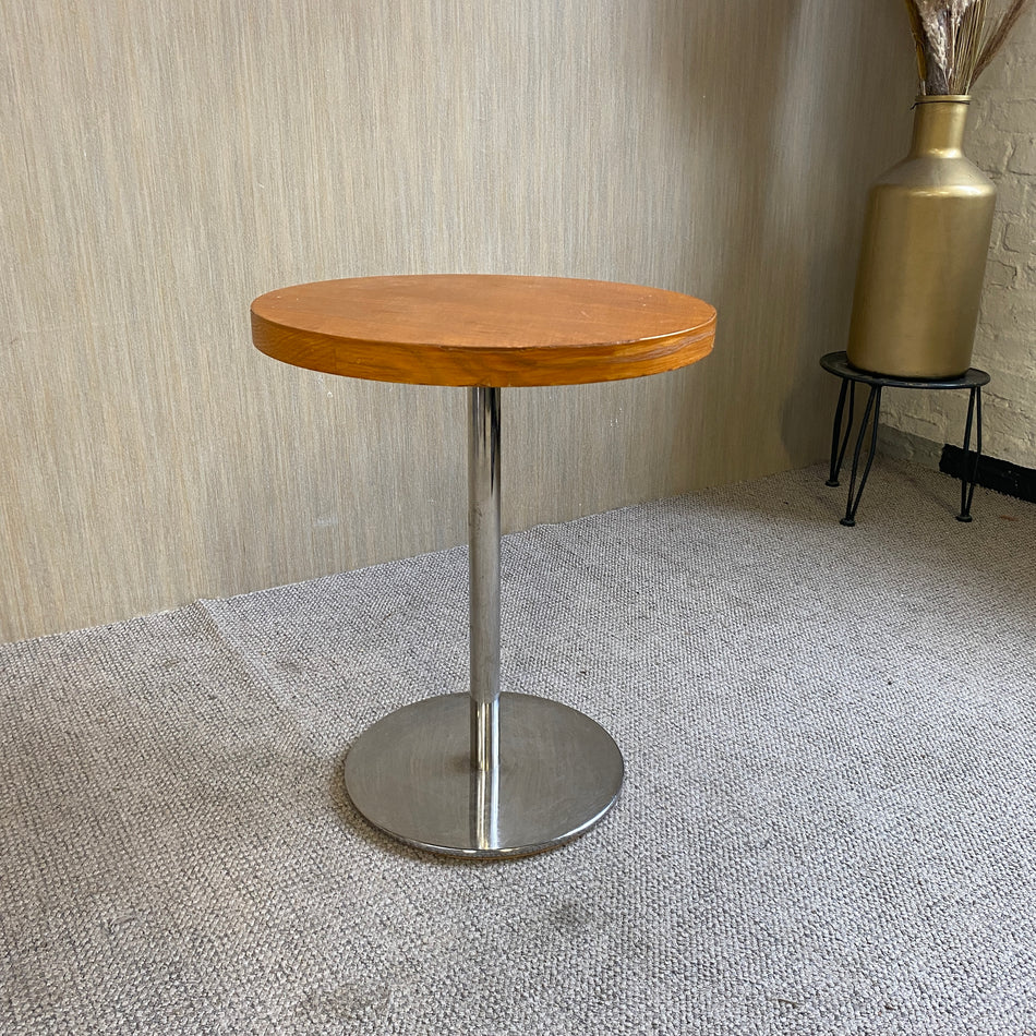 Beistelltisch dunkel Holz Tisch rund Chrom 60cm