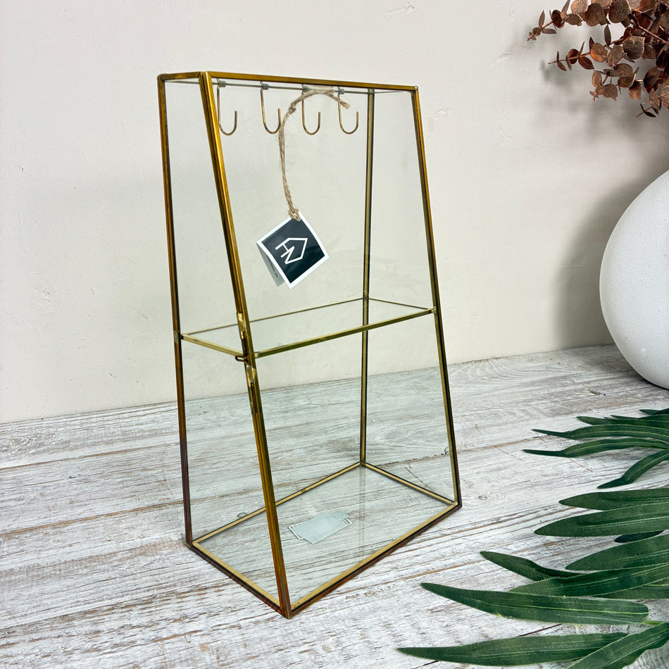 Schmuckschrank 31cm Messing Glas Schmuckvitrine Gold Kettenständer Deko