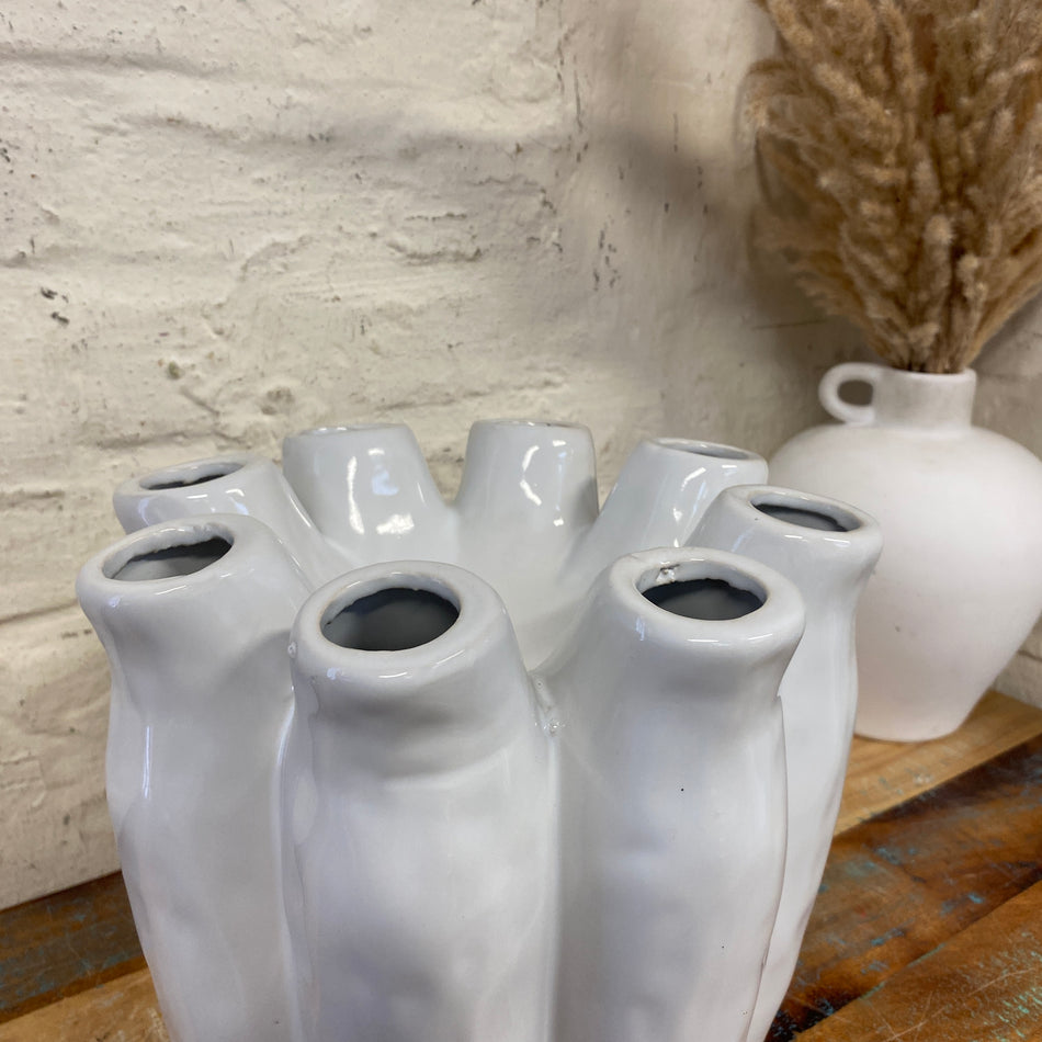 Luna Tube Vase weiß Keramik 24cm Deko Blumenvase