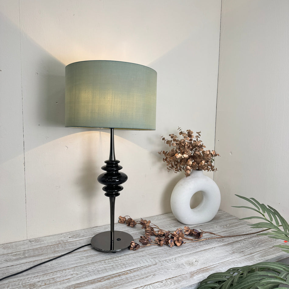 Designer Tischleuchte Stoffschirm Chrom Schwarz Nachttischlampe Lampe Gebraucht