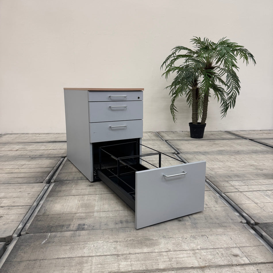 VS Büro Standcontainer OHNE Schloss Grau Holzoptik Schubladen Büro Schrank