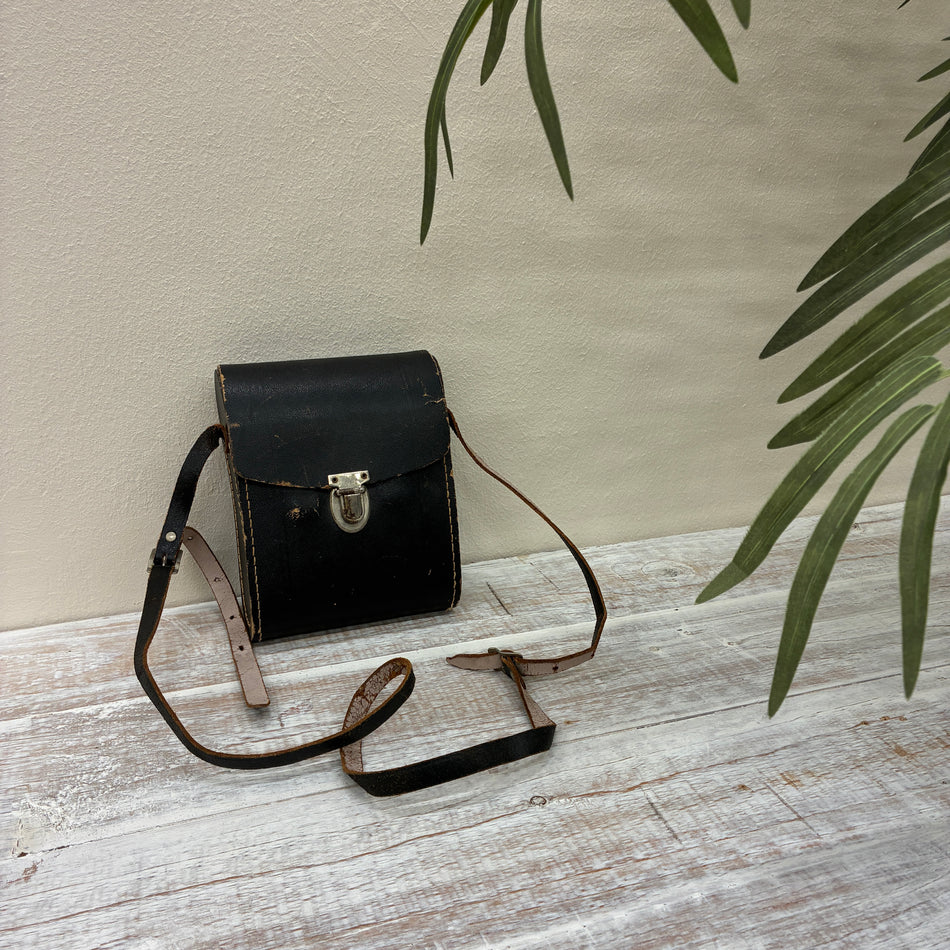 Tasche Schwarz Leder Vintage Umhängetasche Klein Antik