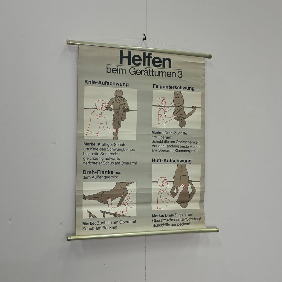 Vintage Schulkarte Helfen beim Gerätturnen 3 Sport Turnen Rollbild Lehrtafel Wanddeko