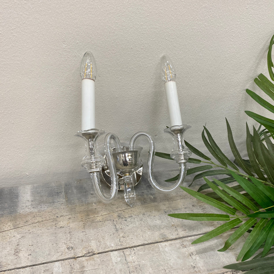 Antike Wandleuchte Wandlampe Silber Glas Kristall 2-flammig Lampe Gebraucht