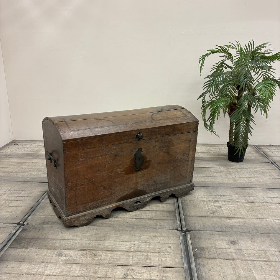 Barocke Runddeckeltruhe Antik Holztruhe 18. Jh. Rustikal Truhe Gebraucht