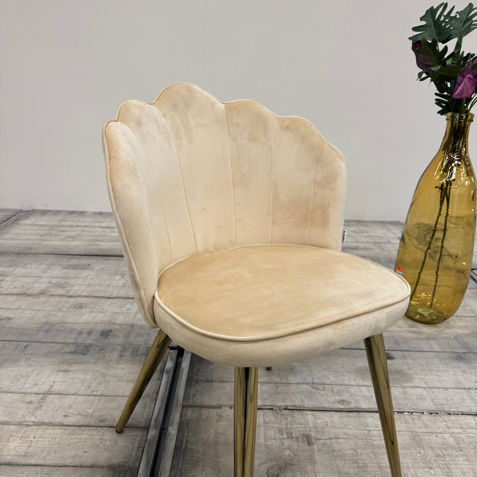 Kare Design Princess Stuhl Samt Beige Creme Muschelstuhl Polsterstuhl Gold