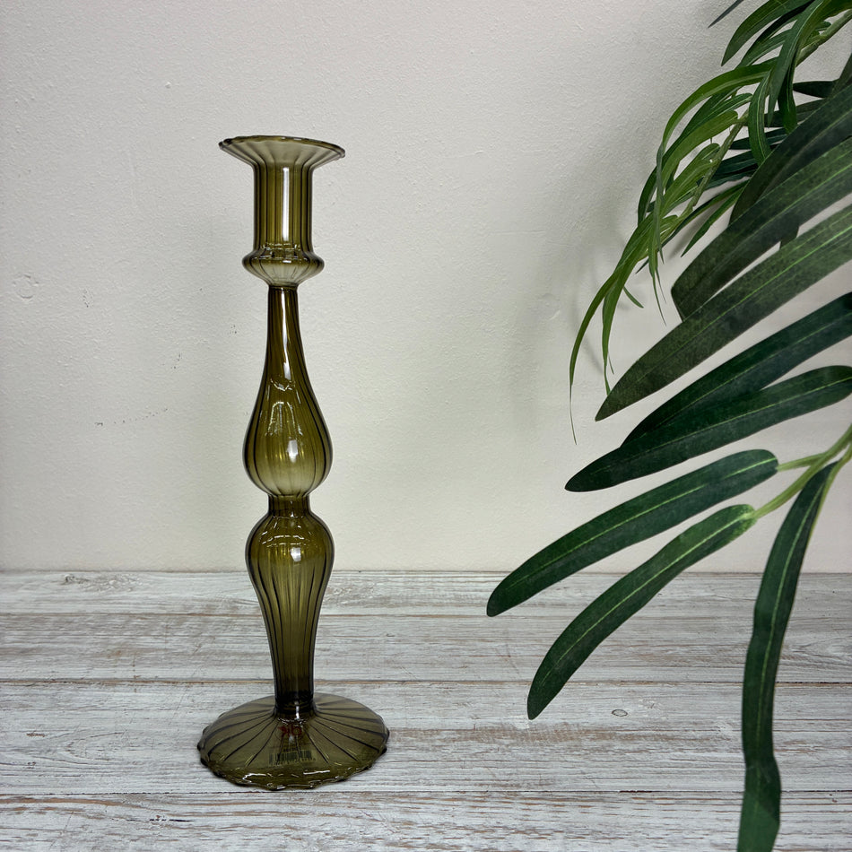 Kerzenständer Grün Glas Ständer Deko Curvy Kerzenhalter 29cm