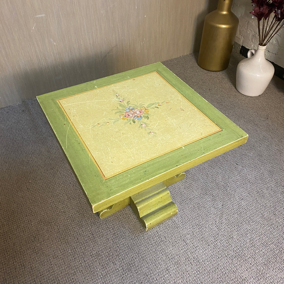 Vintage Beistelltisch in Grün mit Blumenmotiv – Tisch gebraucht