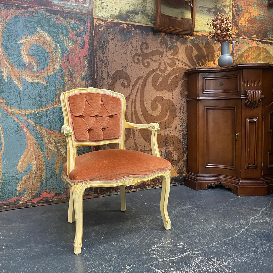 Vintage Armlehnstuhl im Louis XVI Stil mit Samtpolster – eleganter Barock Stuhl gebraucht