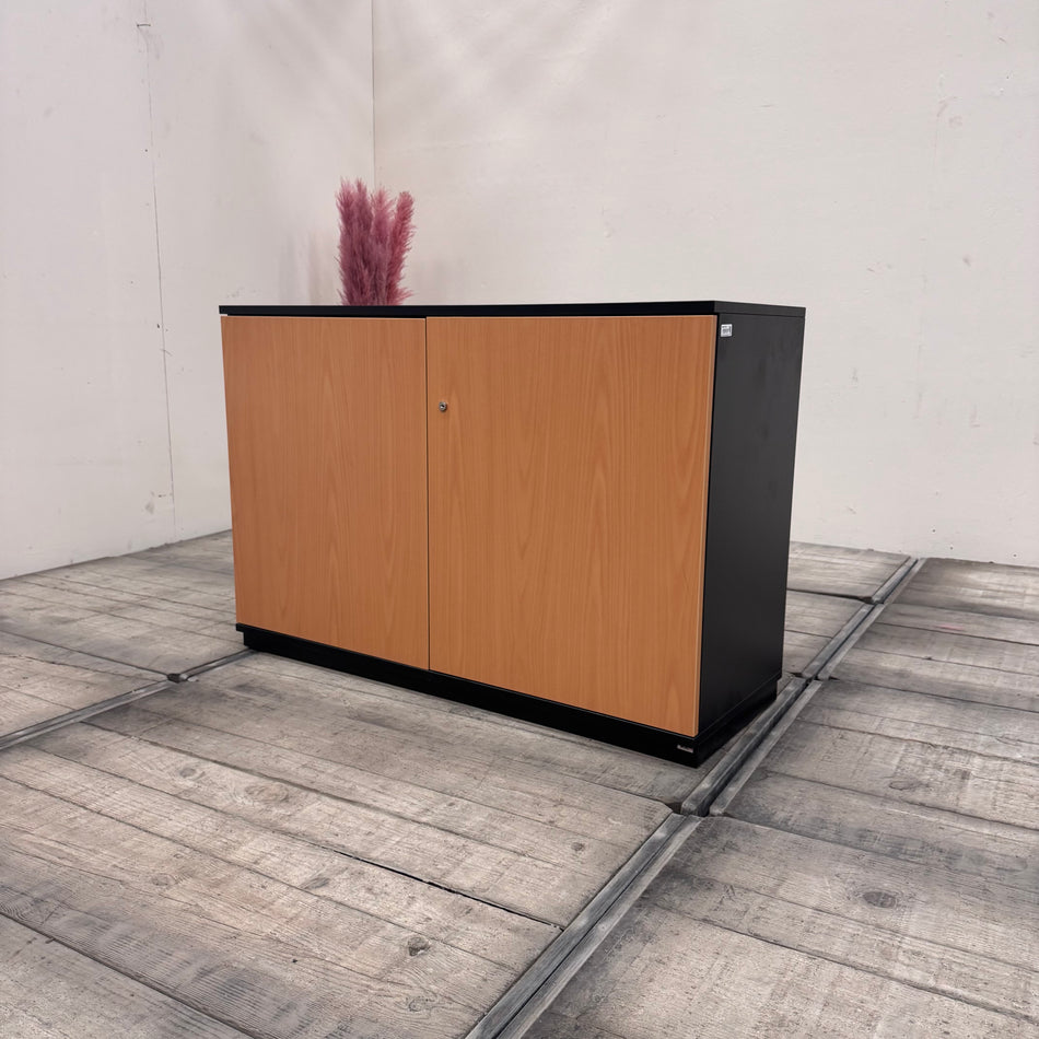 Flügeltürenschrank Aktenschrank Schwarz Braun Holz Mit 4 Fächern Schrank Gebraucht
