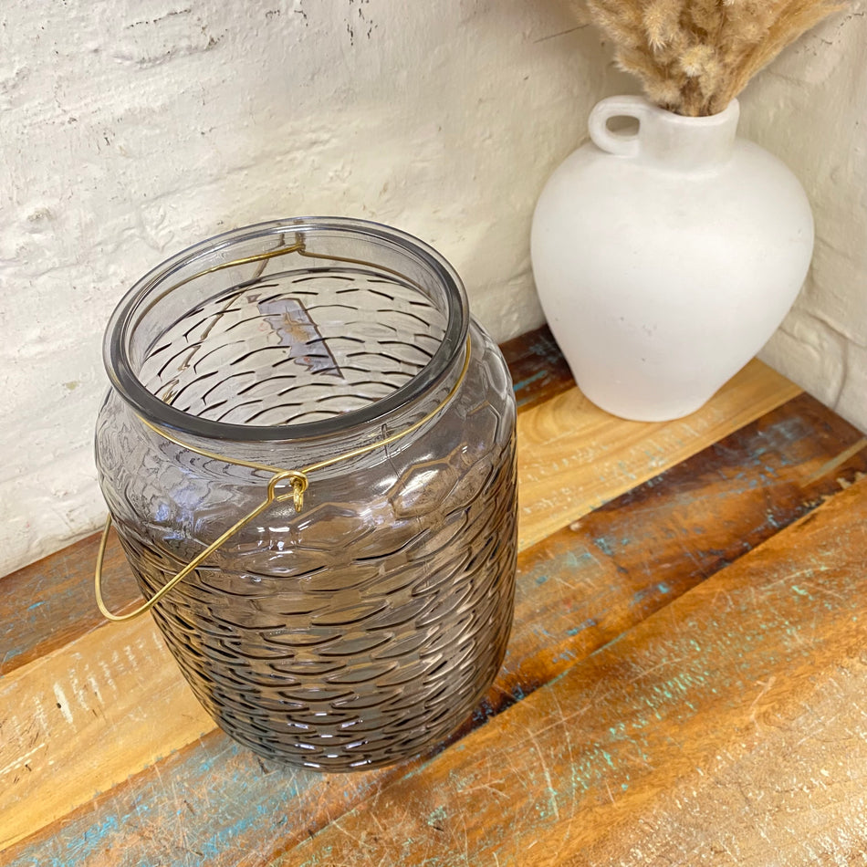 Windlicht grau Metall Glas 18x25cm