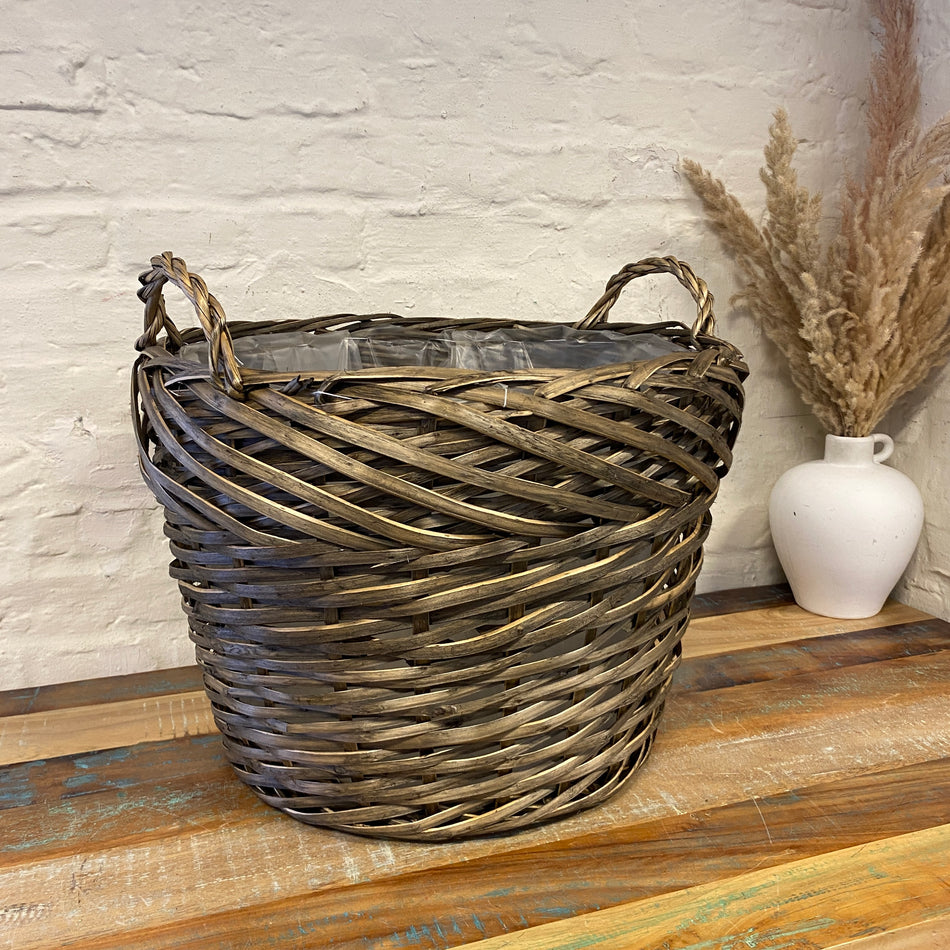 Korb dunkelbraun Holz natürlich 51cm Deko Blumentopf beschichtet