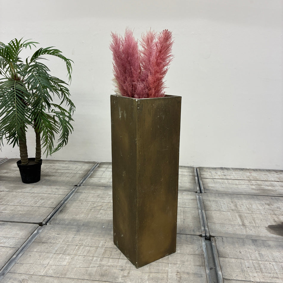 Tall Pillar Planter Vintage Gold Flower Pot Used