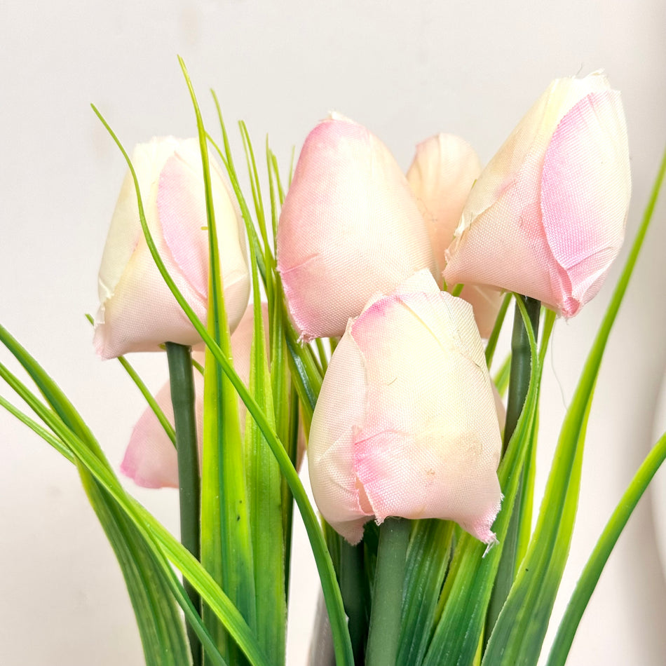 Kunstblumen Tulpen in Geschenkverpackung Deko Creme Frühling