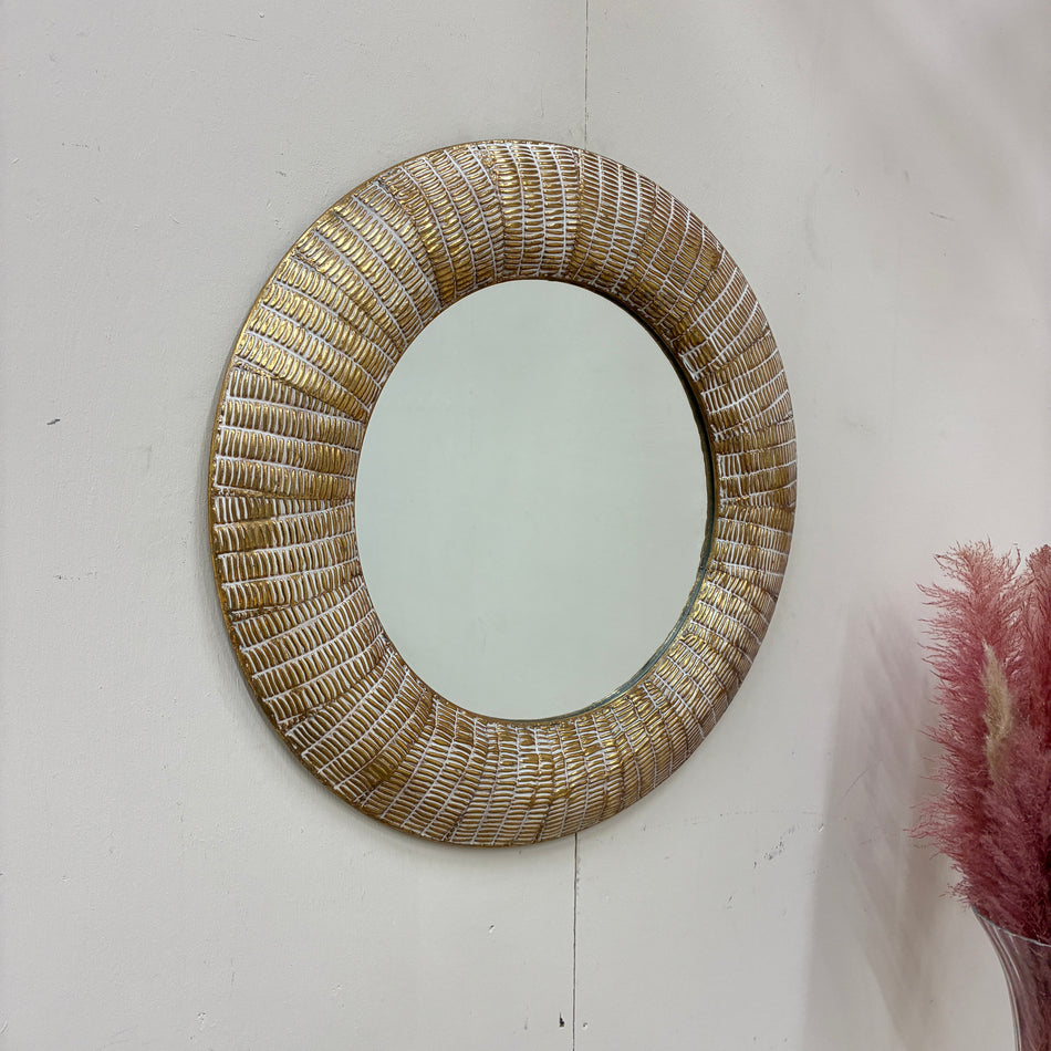 Dijk Natural Collection Wandspiegel 80x80 Rund Rahmen Strukturiert Gold Spiegel