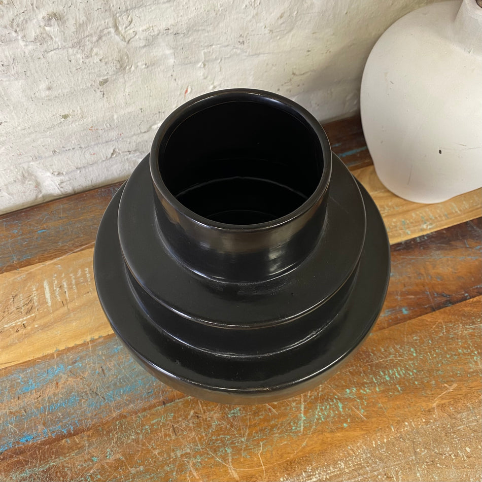 Vase Stairs schwarz Keramik 25cm Blumenvase Deko