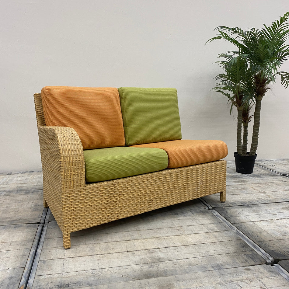 Rattan Sofa 2 Sitzer L Hell Orange Grün Outdoor Gebraucht