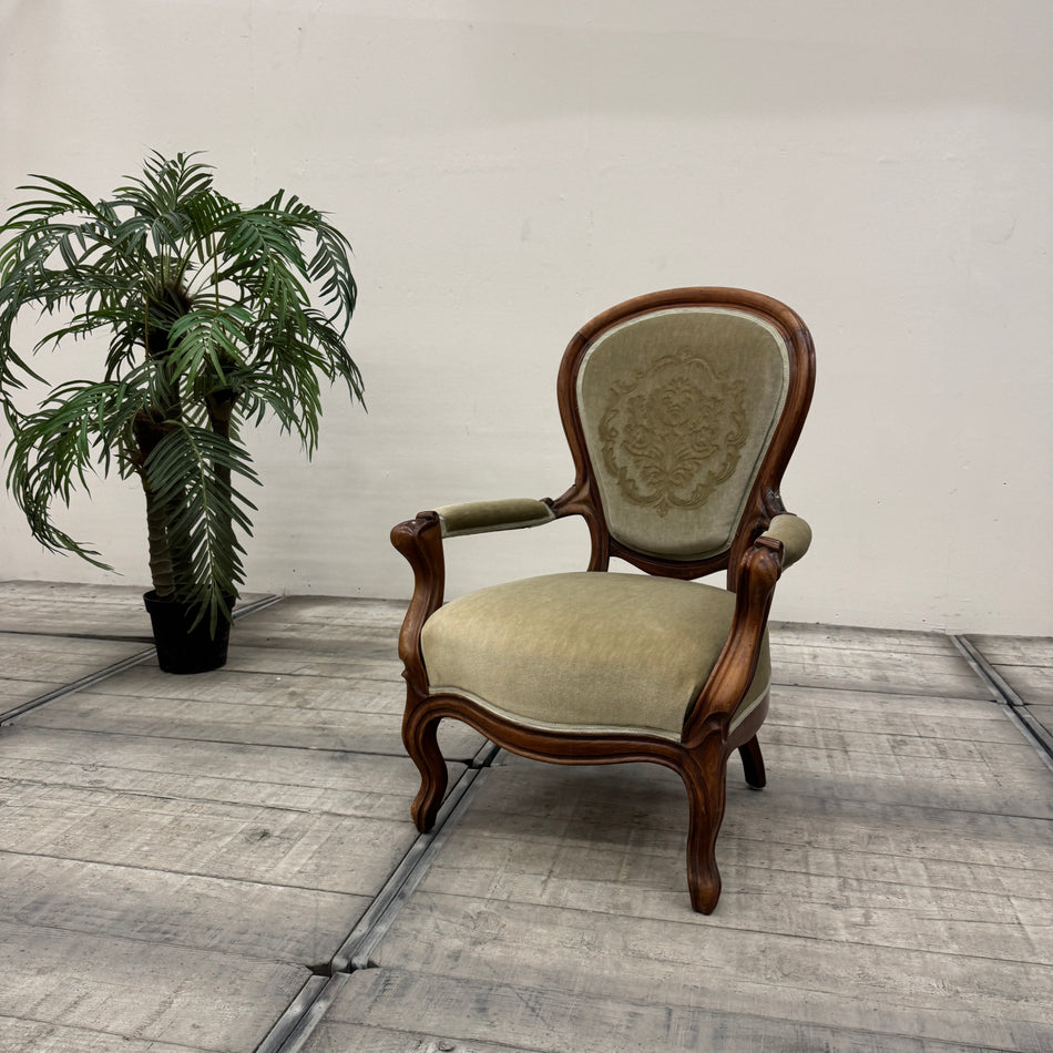 Louis Philippe armchair, beechwood, sage green, second half of the 19th century, used