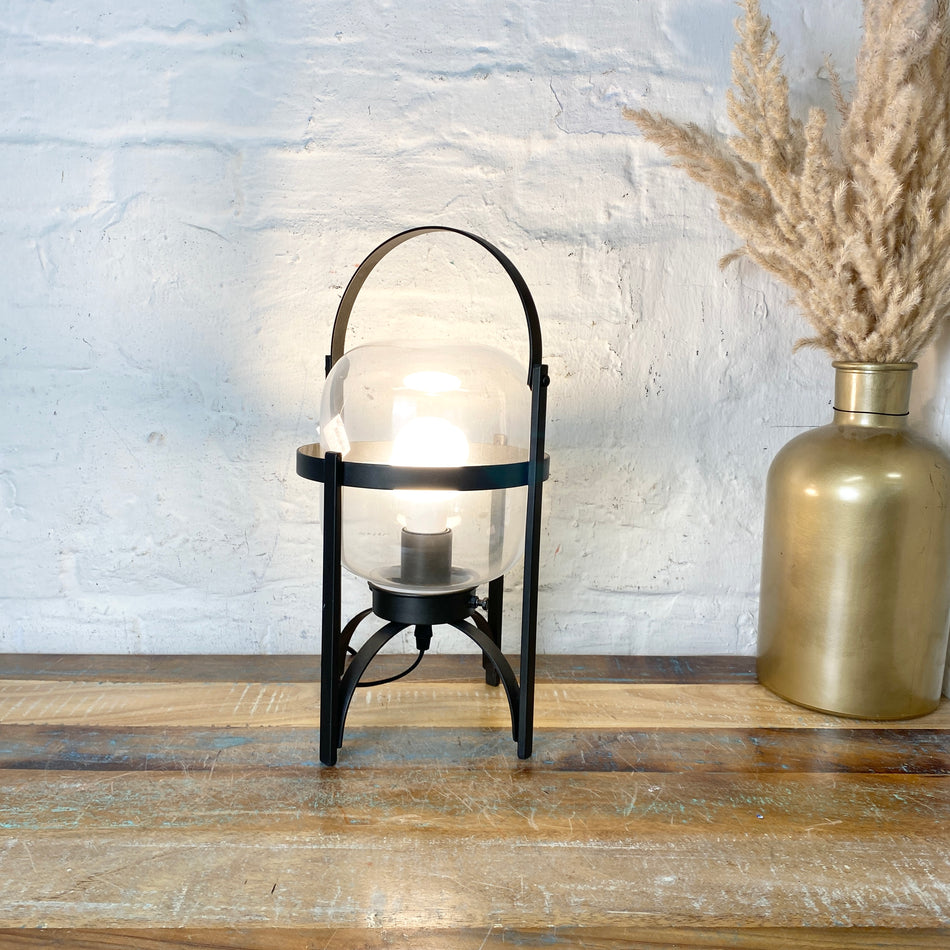 Tischlampe Laterne Schwarz Glas Design Lampe