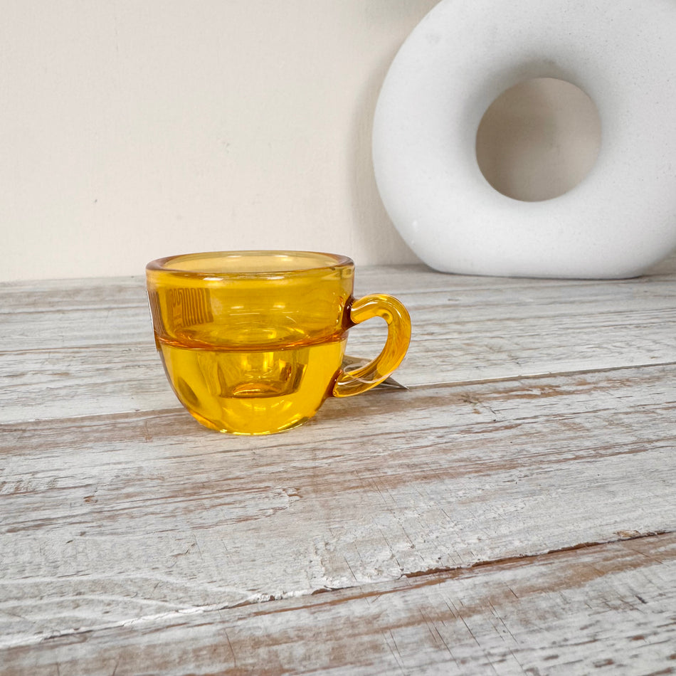 Kerzenhalter Bernstein Gelb 8cm Tassenform Glas Kerzenständer Deko