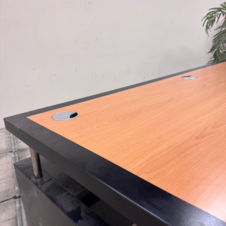 Schreibtisch 200x100cm Holz Braun Schwarz Büro Wangenschreibtisch Tisch Gebraucht