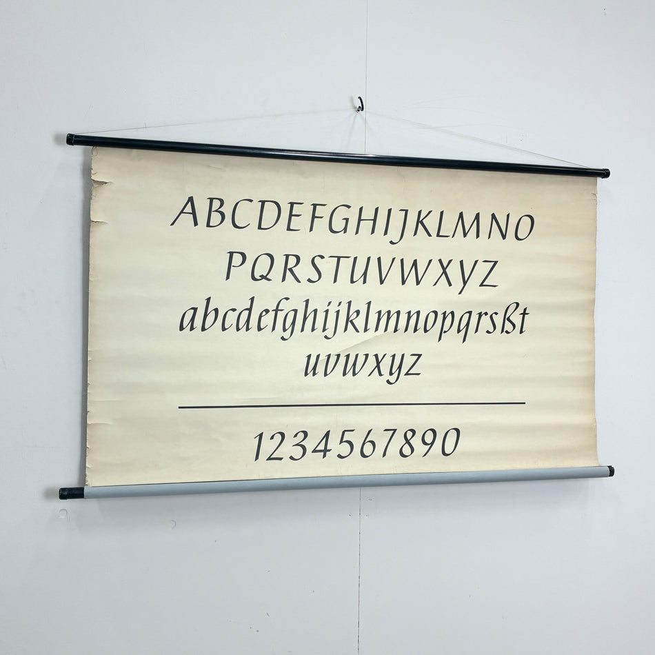 Vintage Schulkarte Alphabet und Zahlen Rollbild Schrift Grafik Lehrtafel Wanddeko